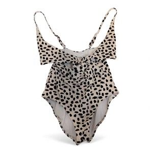 Aerie Tie-Front One-Piece Swimsuit, Black Spot  Size S